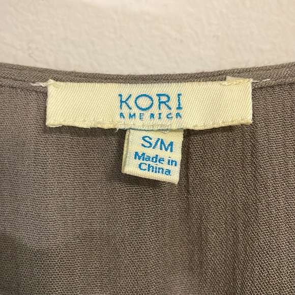 KORI AMERICA/ WOMEN'S BOHEMIAN CROCHET & FRINGE KIMONO JACKET, OLIVE SIZE S/M - Picture 4 of 6